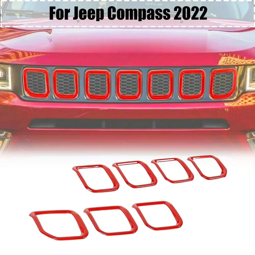 

7 шт./компл., вставка в переднюю решетку автомобиля из АБС-пластика, кольцо, накладка на решетку для Jeep Compass 2022, сетчатая вставка в решетку, бампер, крышка крыла