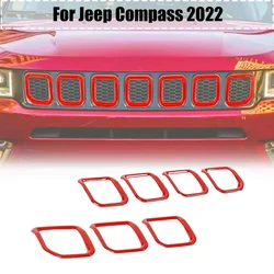 7pcs/set ABS Car Front Grille Insert Ring Grille Cover Trim for Jeep Compass 2022 Mesh Grille Insert Cover Bumper Fender Cover
