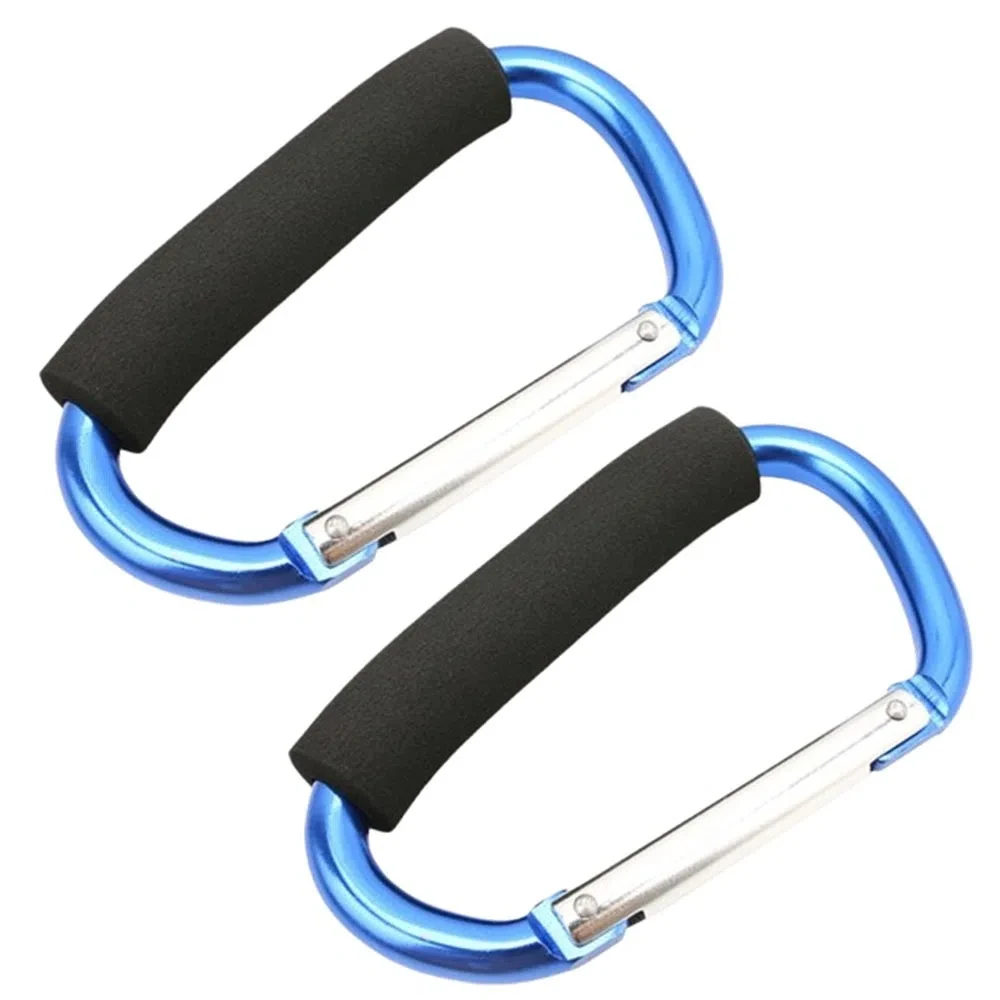 

2Pcs Multifunction Baby Stroller Hook D-Ring Aluminum Alloy Carriage Hanger Soft Grip Sponge Handle Mountaineering Buckle
