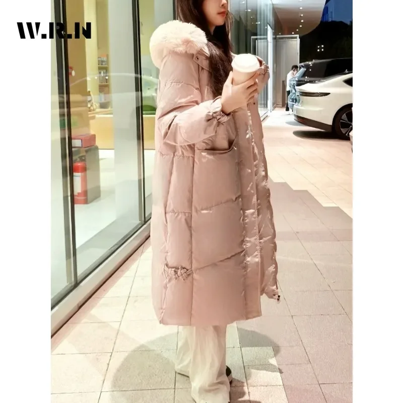 Women's Casual Solid Long Sleeve Pockets Tassels Maxi X-Long Parkas Jacket 2024 Winter Sweet Single Breasted Warm Hooded Coat