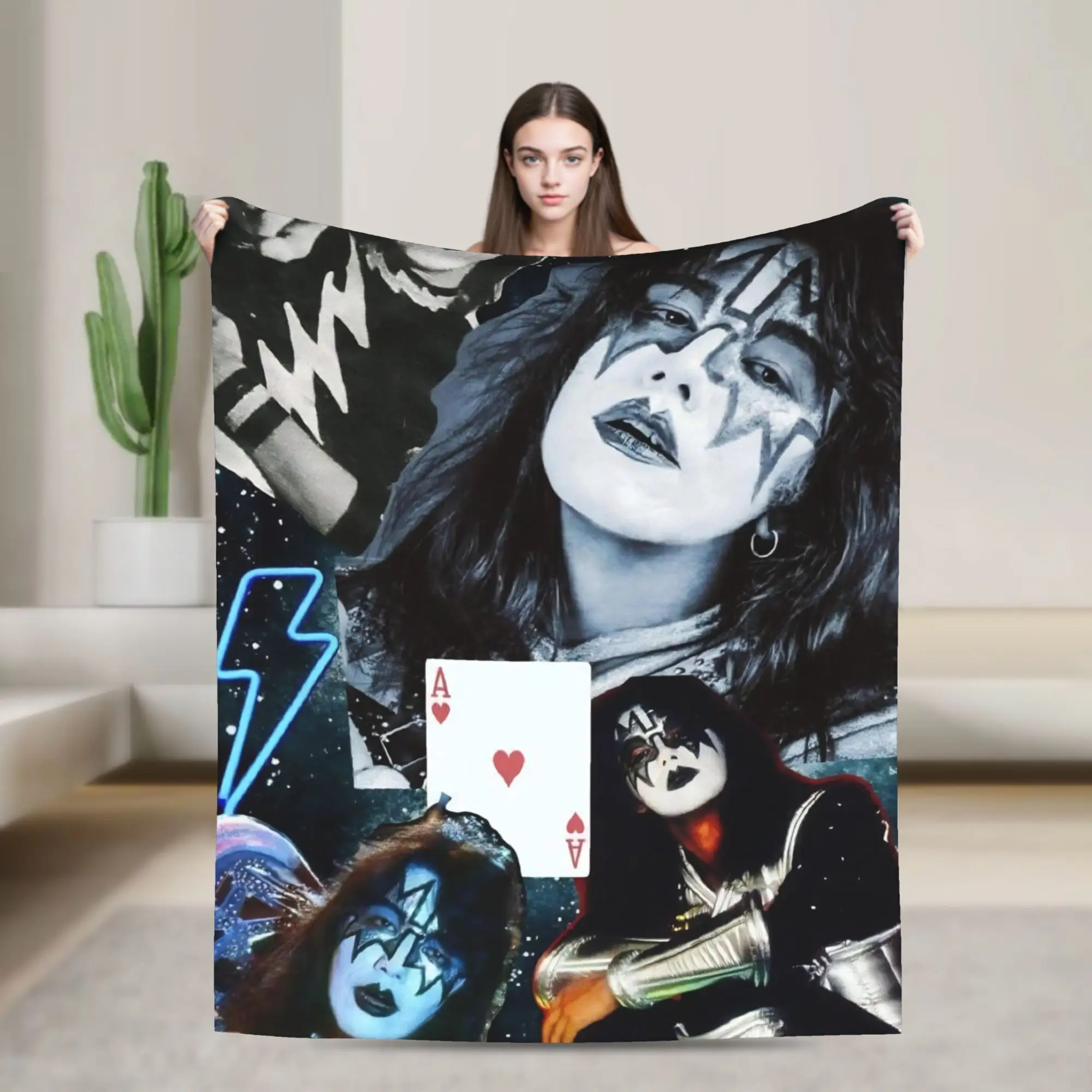 

Ace Frehley Kiss American Band Flannel Blankets Soft Durable Bedding Throws for Living Room Airplane Bedspread Sofa Bed Cover
