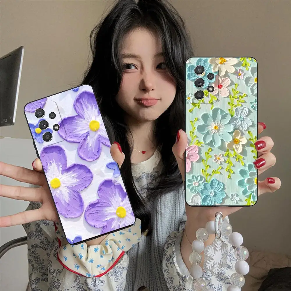 

Чехол для телефона с цветком масляной живописи для Samsung Galaxy M55 54 42 35 34 33 32 23 22 15 14 13 12 F55 5G Цветной защитный красивый чехол