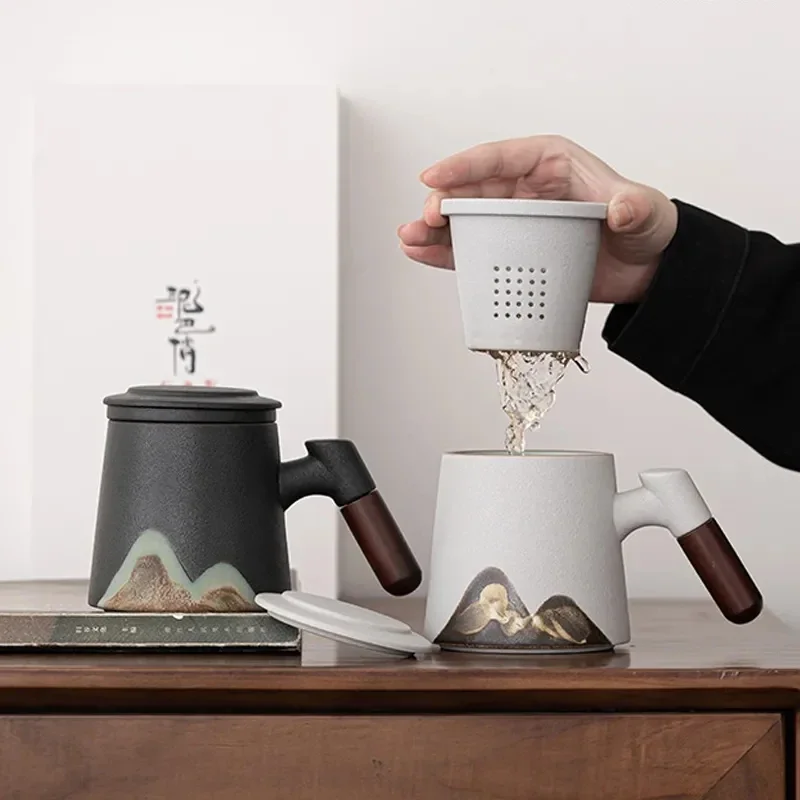 

mountain design ceramic tea mugs with filter ceramic coffee cup chinese tea cup 400ml