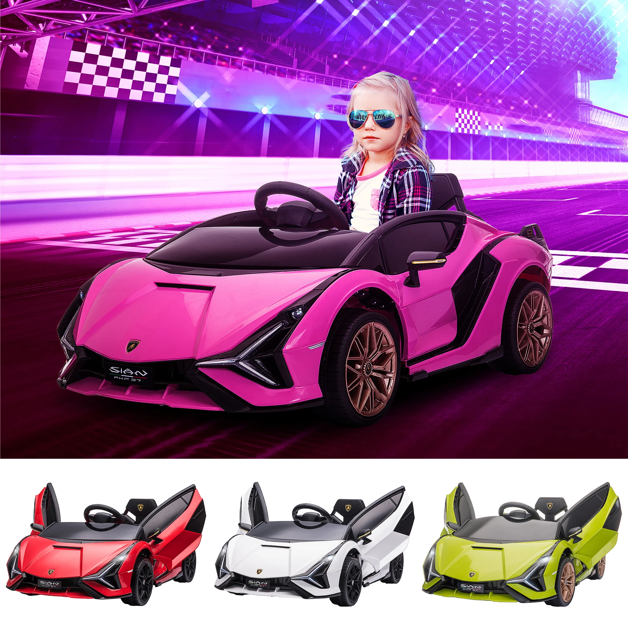 HOMCOM 12V electric car for Kids + 3 years old Lamborghini SIAN remote control