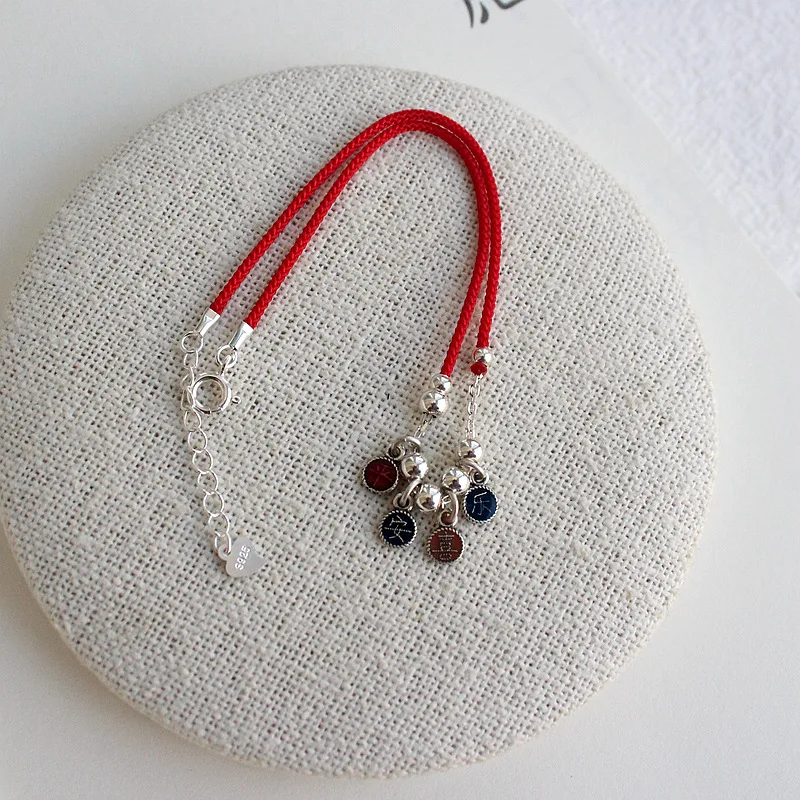 

Женские серебряные браслеты с красным веревочным узлом, 16 + 2 см, серебряные браслеты с бусинами с наилучшими пожеланиями для девочек, 925, китайские браслеты длиной 925, можно изготовить на заказ