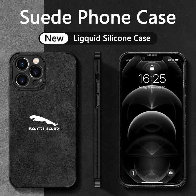 حافظة هاتف بشعار السيارة غطاء أسود ناعم لهاتف آيفون 16 برو 11 12 Mini 13 14 Pro 15 Pro Max 7 8 Plus XR XS MAX لملحقات جاكوار