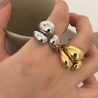 Exaggerated Metal Smooth Water Drop Open Ring for Women Men Fashion Gold Color Wide Adjustable Finger Rings Jewelry Party Gift