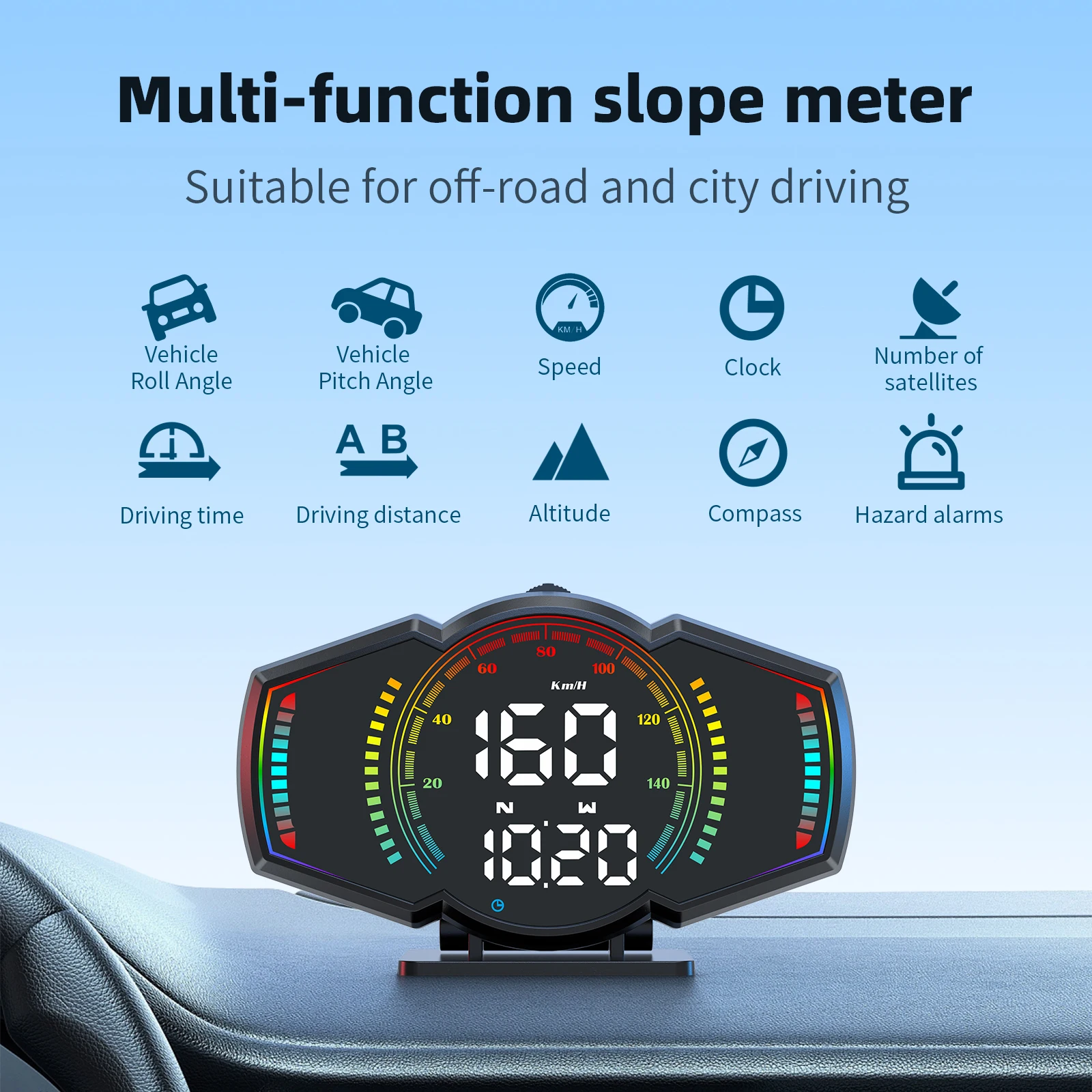 Zoolwfery-G18 GPS HUD Head Up Display Car Digital Speedometer, Inclinometer Slope Meter Altimeter Compass, Overspeed Fatigue Alarm, Roll Pitch Angle Tilt Gauge, Universal Off-road 4x4 Car Accessories, Plug and Play No Film Required