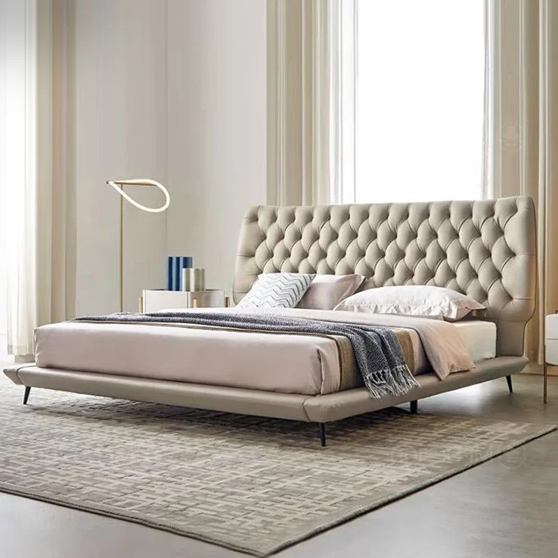 

Итальянская минималистичная кровать, современная кожаная двуспальная кровать в стиле принцессы, роскошный дизайн, эстетика, Letto Matrimoniale, мебель для дома