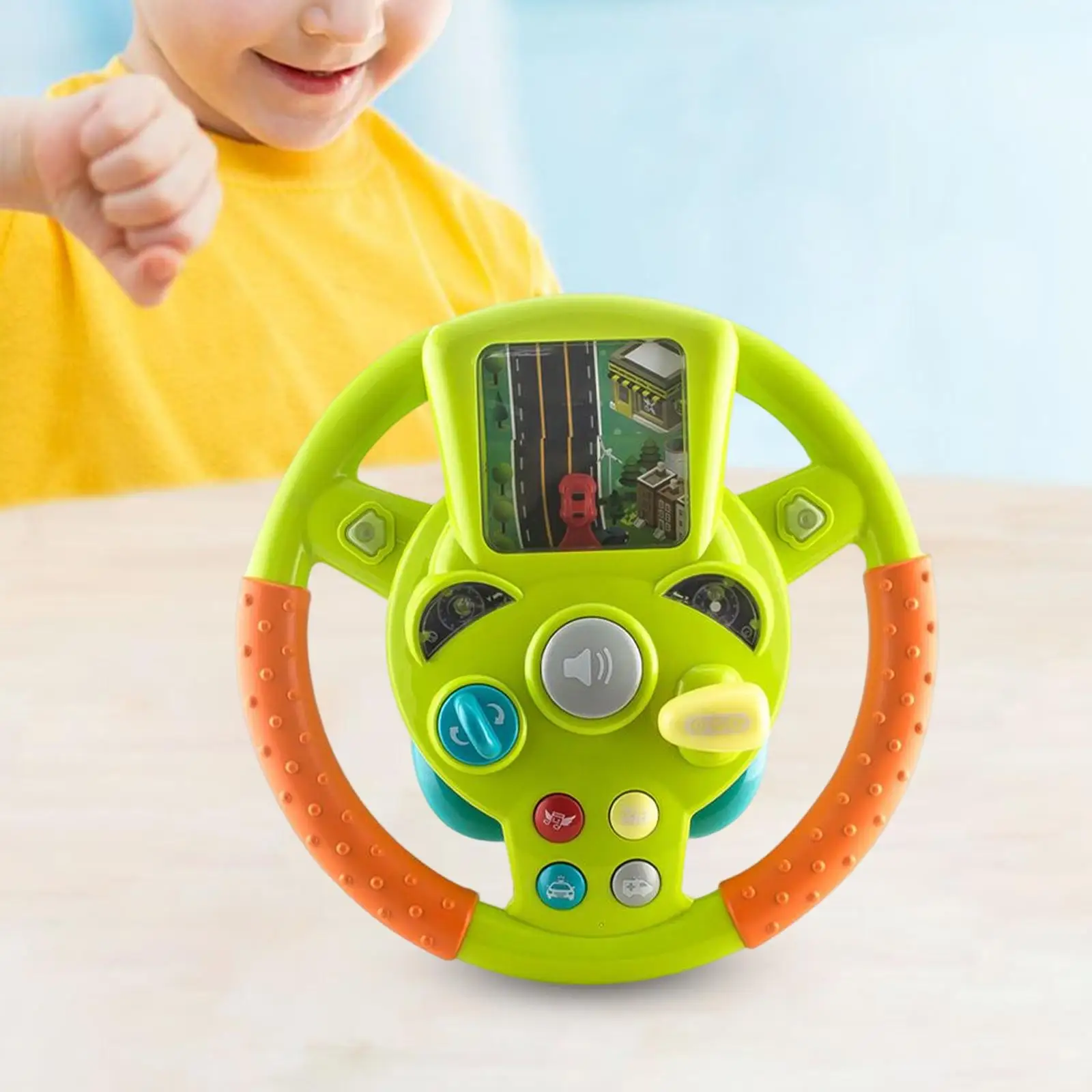 Brinquedo de volante elétrico com luz e motorista de música, atividade divertida educacional