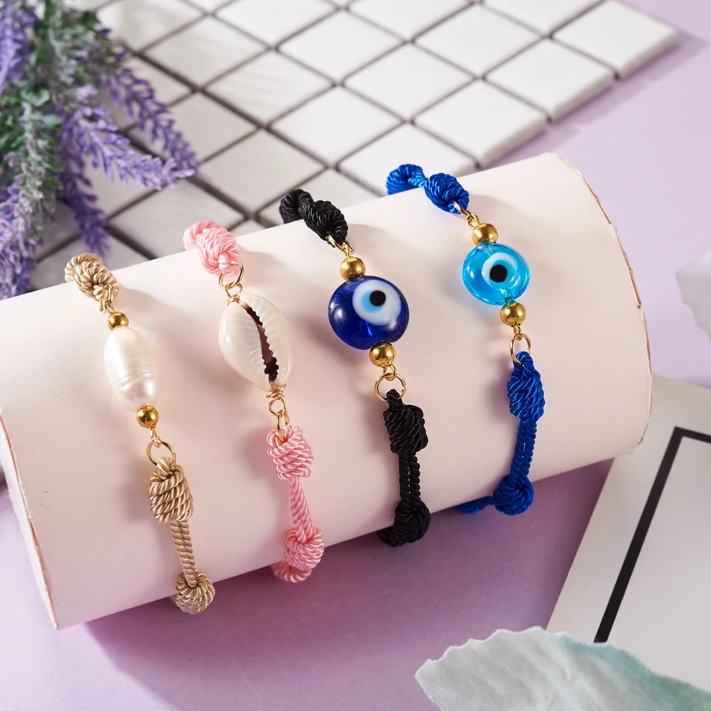 10Pcs Adjustable Braided Nylon Cord Bracelet Making with 304 Stainless Steel Open Jump Rings for DIY Bracelet Accessories