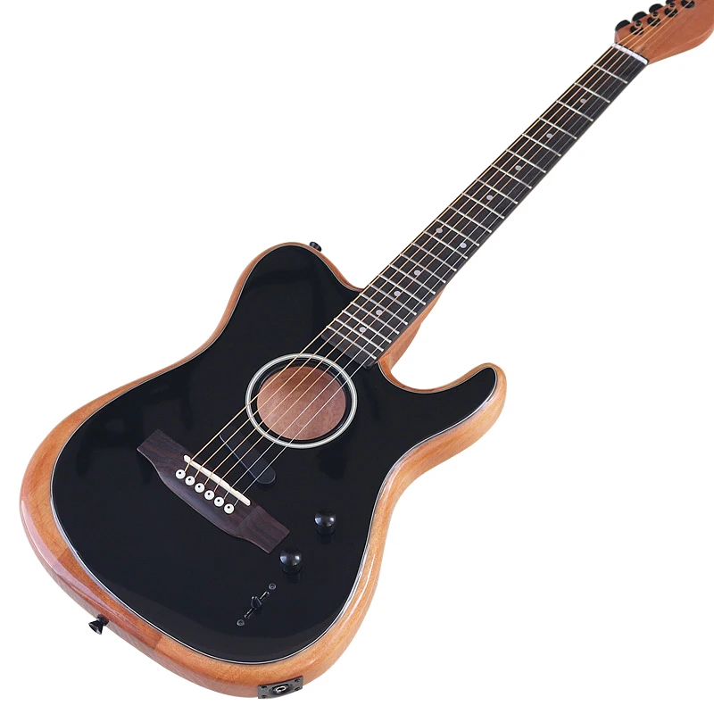 

6 String High Gloss Black Acoustic Semi Hollow Body Electric Guitar Canada Maple Neck In Stock