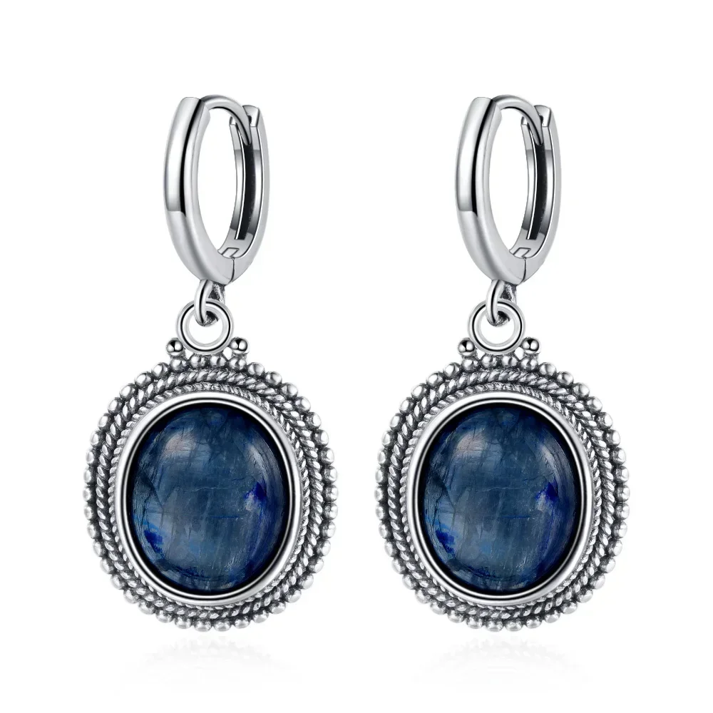 Exquisite Elegant Oval Natural Kyanite Silver Plated Earring for Women Gems Jewelry Party Engagement Gift Hoop Earrings