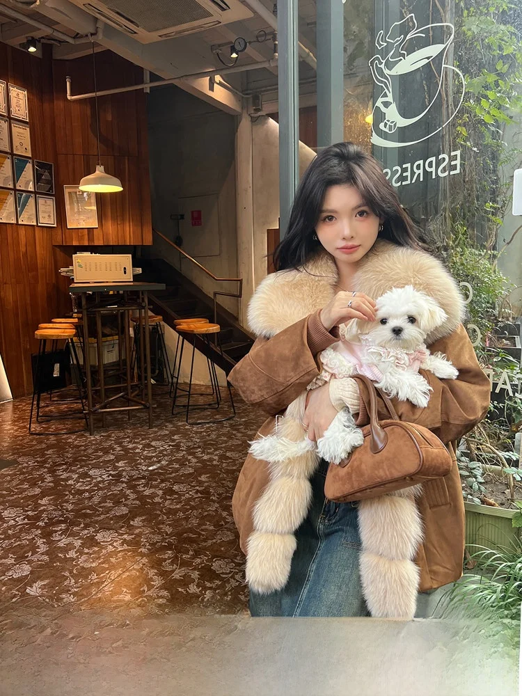 

Женская парка Yanna средней длины с гусиным пухом, съемным меховым воротником, однотонная, в корейском стиле, для повседневной носки