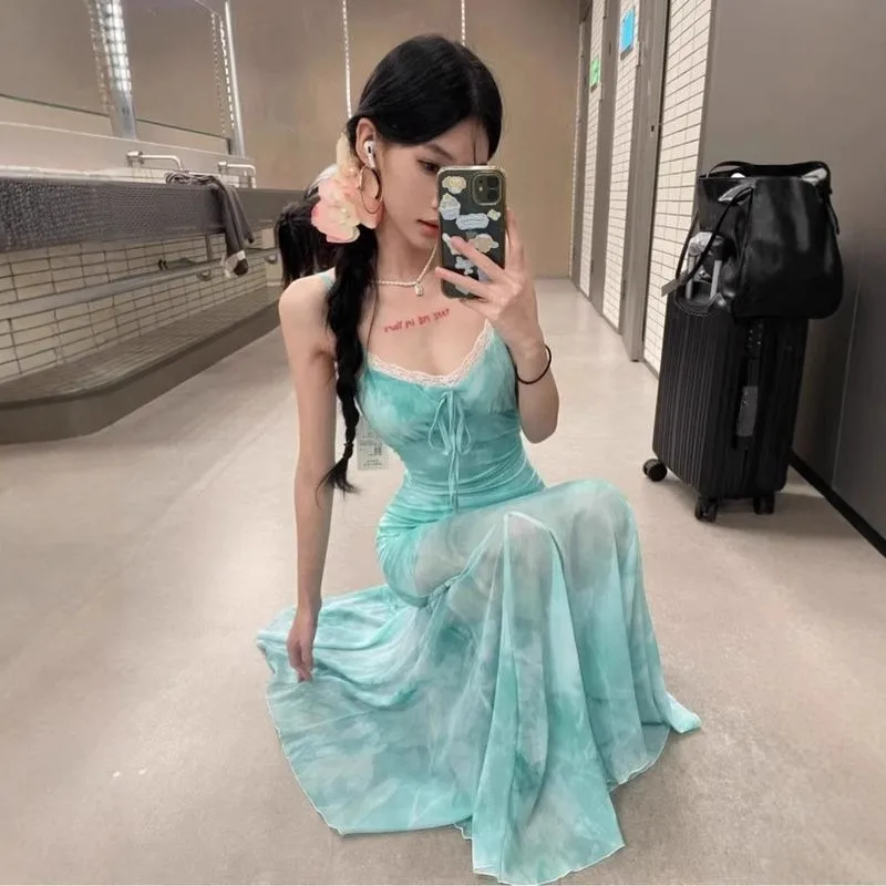 

Sexy Pure Desire Floral Print Me Strap Dr Women Summer Ele Waist Cinching Beach Vaion Wrap around Fi Tail Long ...