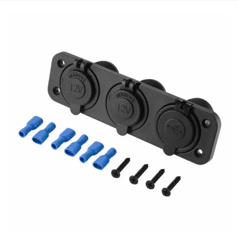 3 IN 1 Panel Dual Cigarette Lighter Socket 3.1A USB Car Charger Power Outlet Adapter Waterproof for Boat Camper Caravans