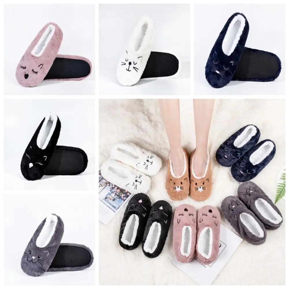 편안한 미끄럼 방지 슬리퍼 양말 여성용 부드러운 만화 고양이 두꺼운 보온 양말 따뜻한 실내화 겨울 양말 침실용