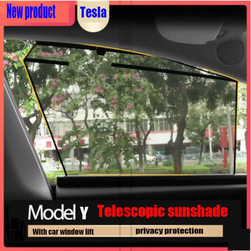 

For 2021 Tesla Model Y side window sunshade automatic retractable heat insulation sunscreen mesh modification accessories