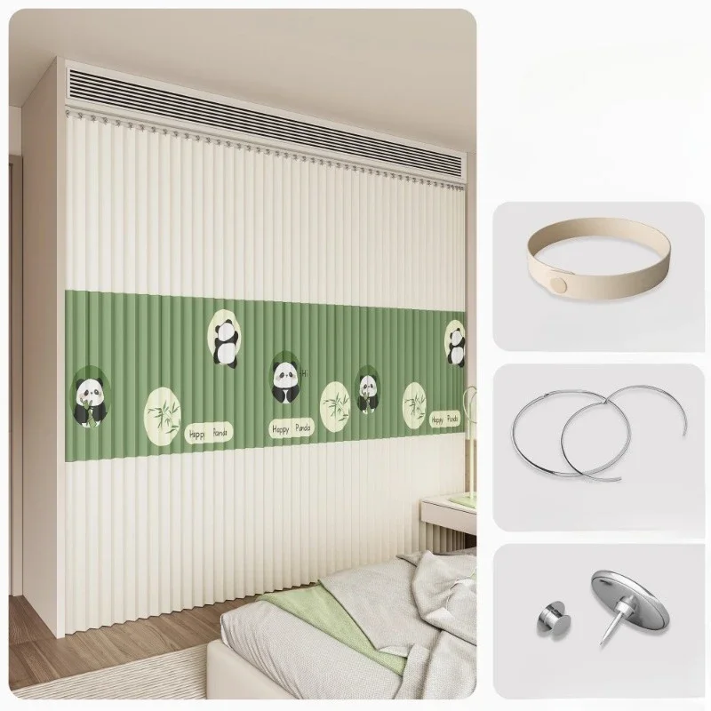 

Without Doors Folding Wardrobe Curtains Cabinet Dust-proof Door Curtain Folding Slide Rail Pull Curtains Wardrobe Room Curtain