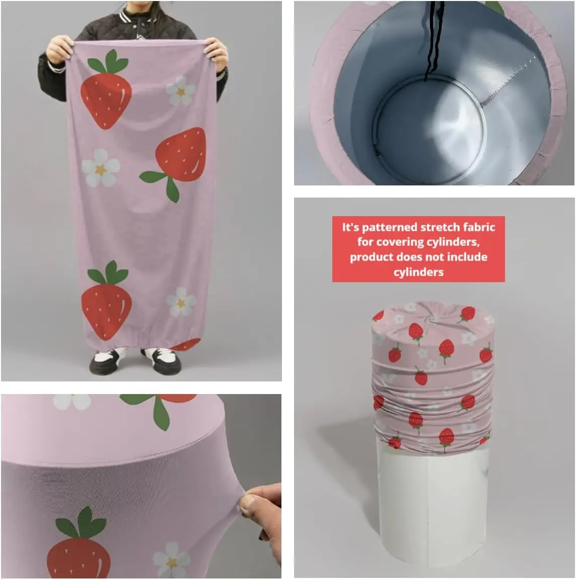 Juego de 3, cubierta de cilindro de LICRA con temática de fresa para decoración de mesa de postre, fiesta de cumpleaños, Baby Shower