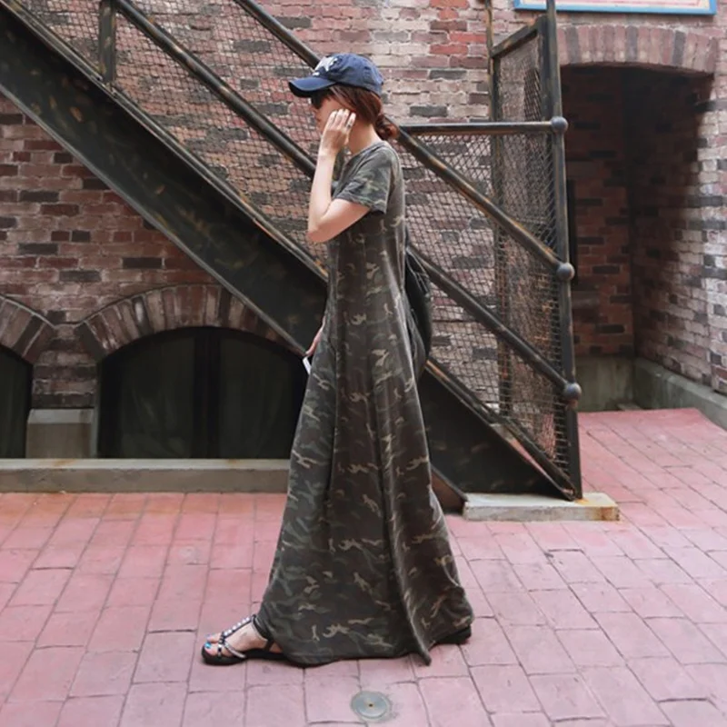 

Camouflage A-Line Dr Loose Fit ort Sve Knee-Length Women's Summer Faion Korean Sle plus Size Slimming Skirt