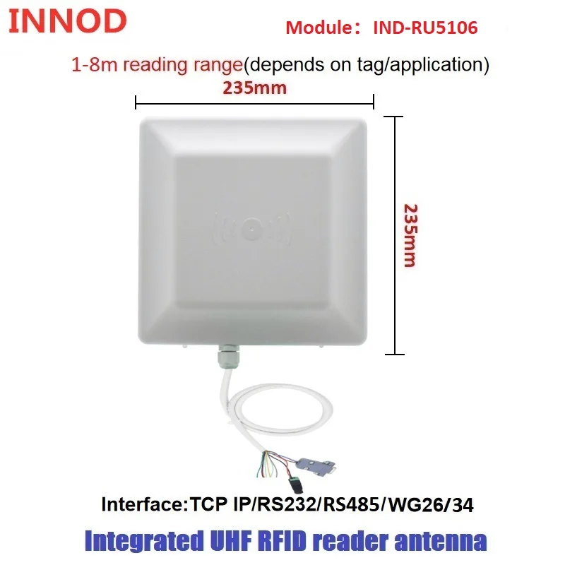 

Long range 1-8m UHF RFID integrated reader WG26/34 RS232 EPC GEN2 build in 7dbi antenna used for parking access control