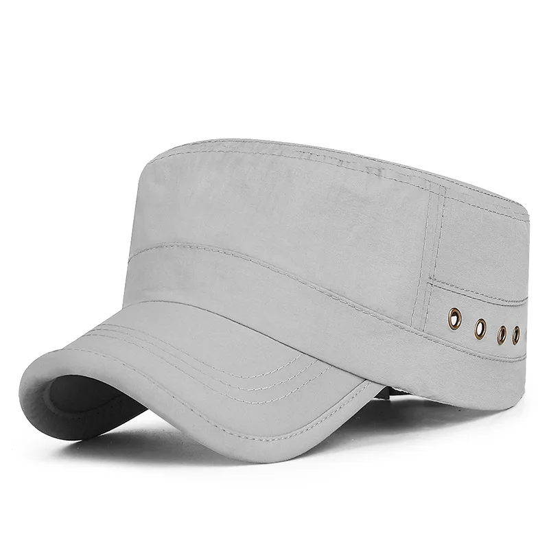 Trendy Flat-Top Sun Cap Breathable Quick-Dry Outdoor Golf Hat with Metal Eyelets Lightweight Adjustable Baseball Cap