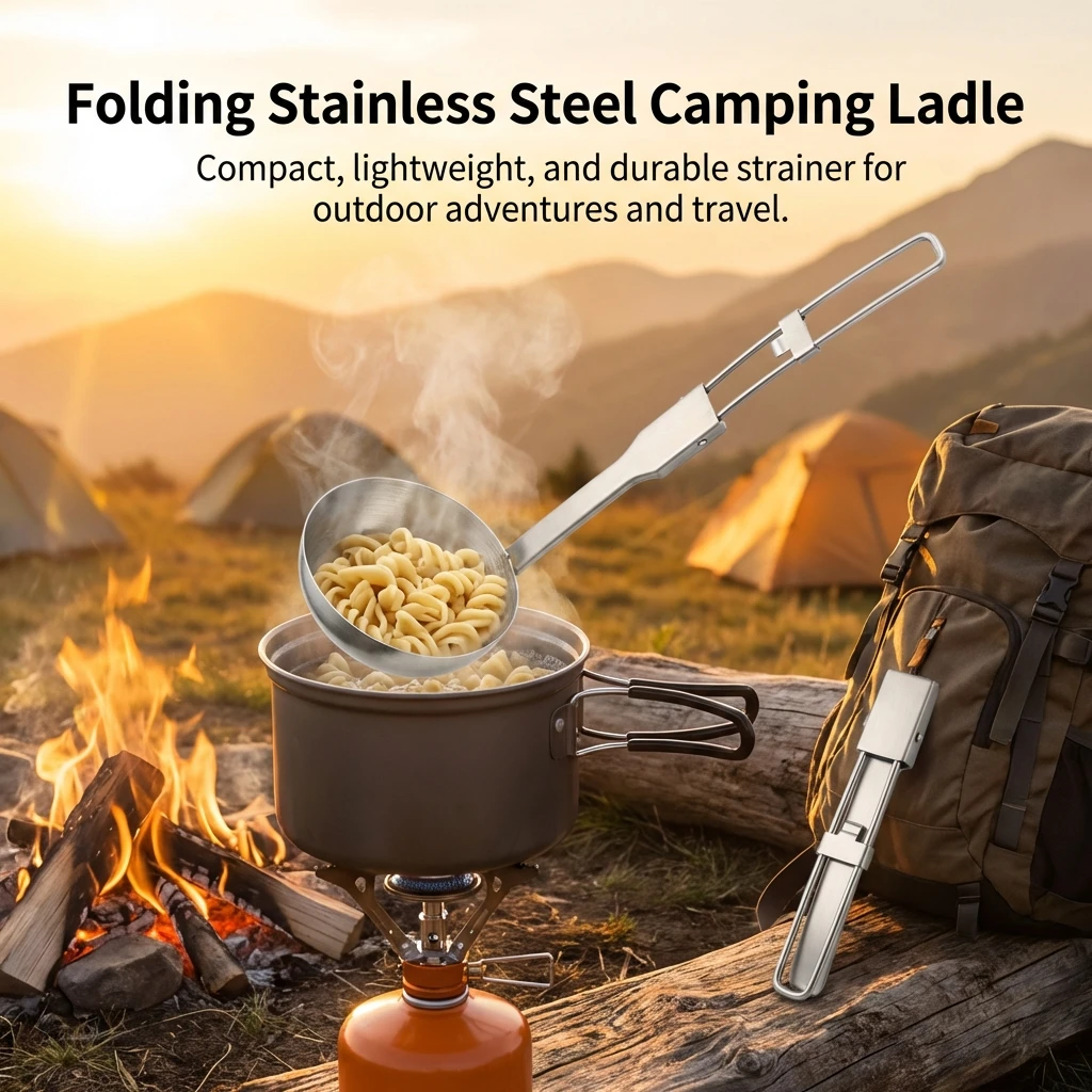 

304 Stainless Steel Camping Cookware Set Folding Spoon Ladle Turner Spatula Portable Design For Outdoor Cooking