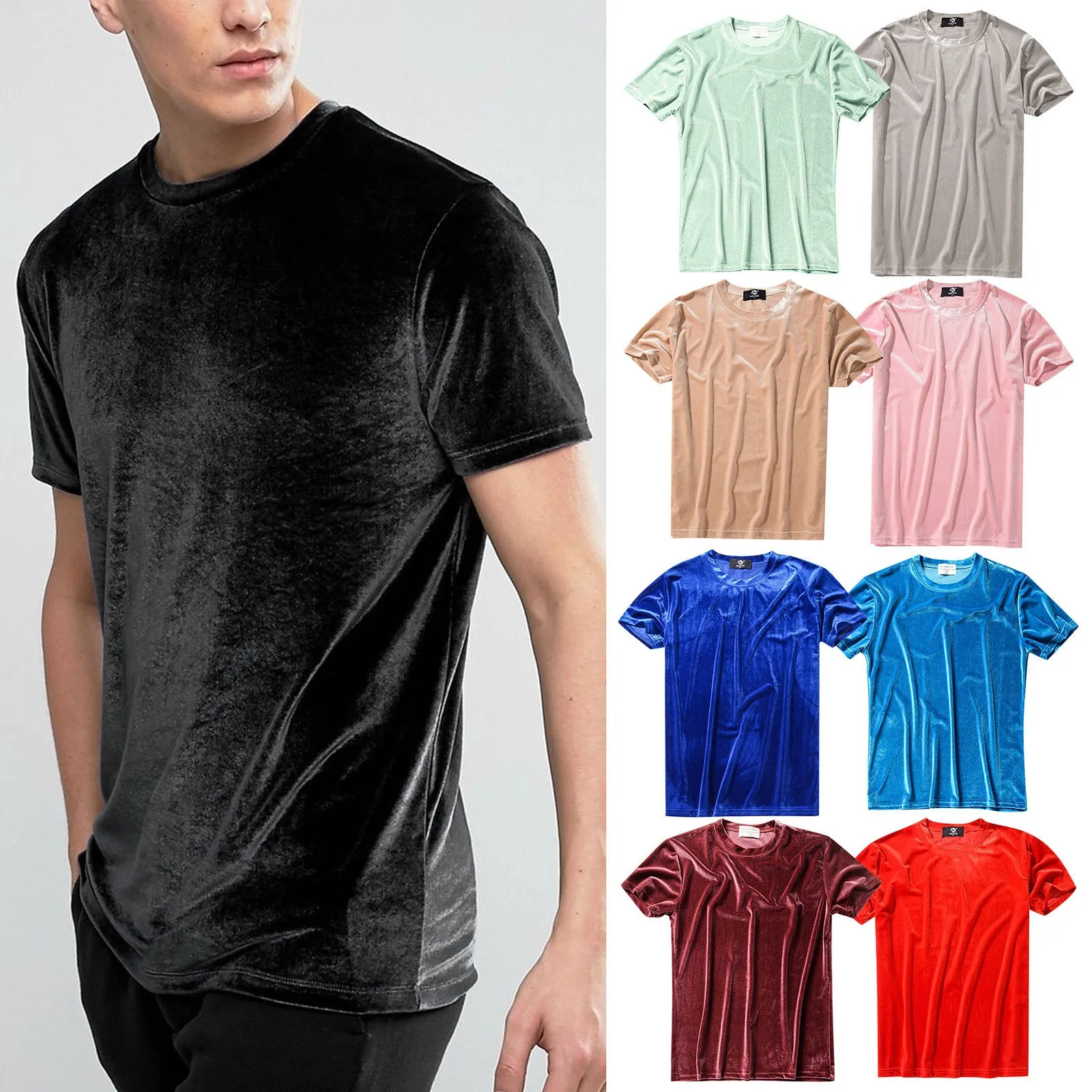 Velvet Short Sleeve T-Shirt Mens Solid Color Slim Fit Bottoming Plain T-Shirts Multicolour Comfortable Tees Tops Male Tshirts