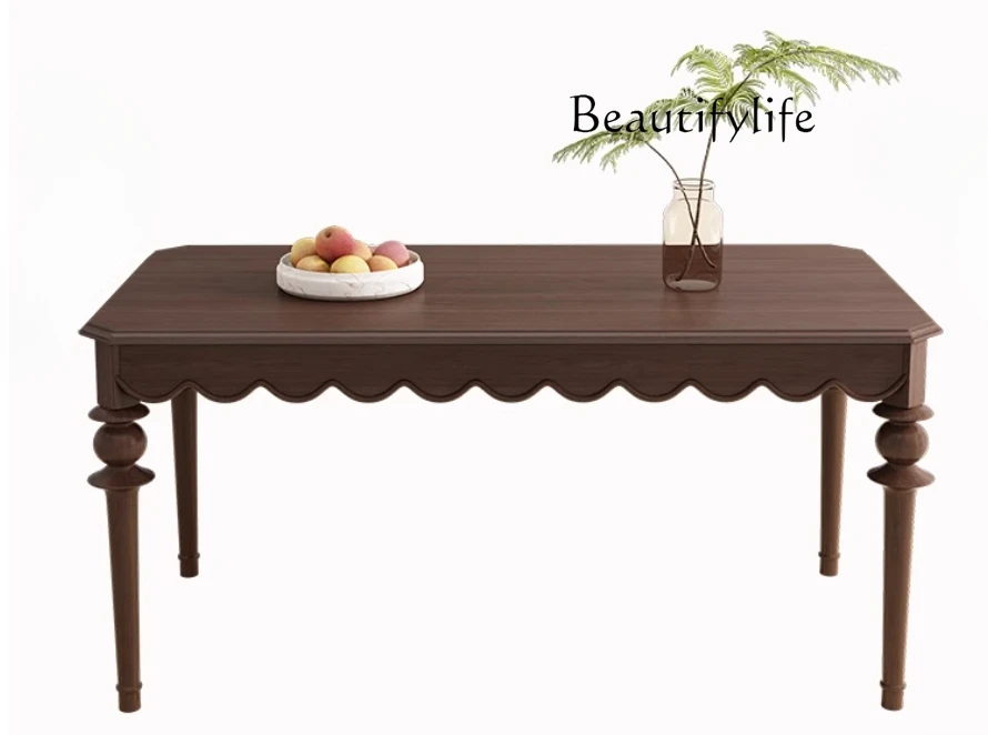 

Lux Solid Wood Dining Table Mid-Ancient American Style Table Cream Style Practical Rattan Guest Table and Chair Combination