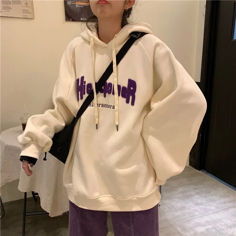 

Women All-match Daily Korean College Teens Hoodies High Street Letter Print Ins Harajuku Basic Autumn Couple Sweatshirt Pullover