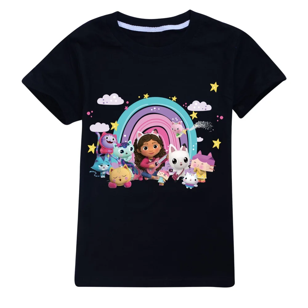 Gabby Dollhouse T Shirt Children Clothing for Birthday Kids Summer Clothes Girl Gabbys Cats T-shirt Baby Boy Short Sleeve Tops