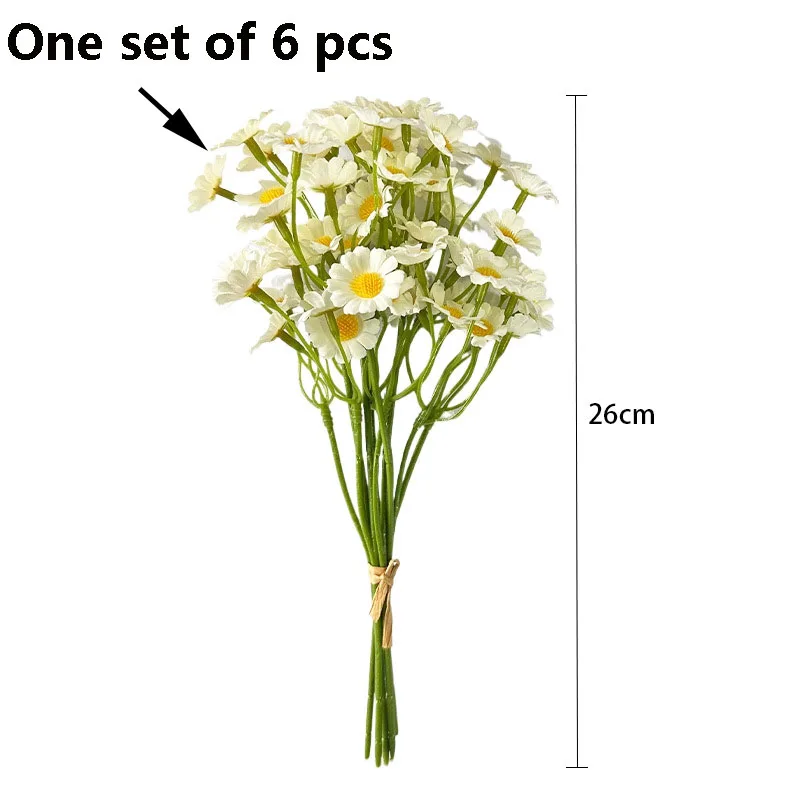 6 Stück Gänseblümchen-Blumenstrauß, künstliche Blumen für Hochzeitsdekoration, Heimdekoration, künstliche Wohnzimmer-Tischdekoration, Hotel-Landschaftsdekoration – Detail 2