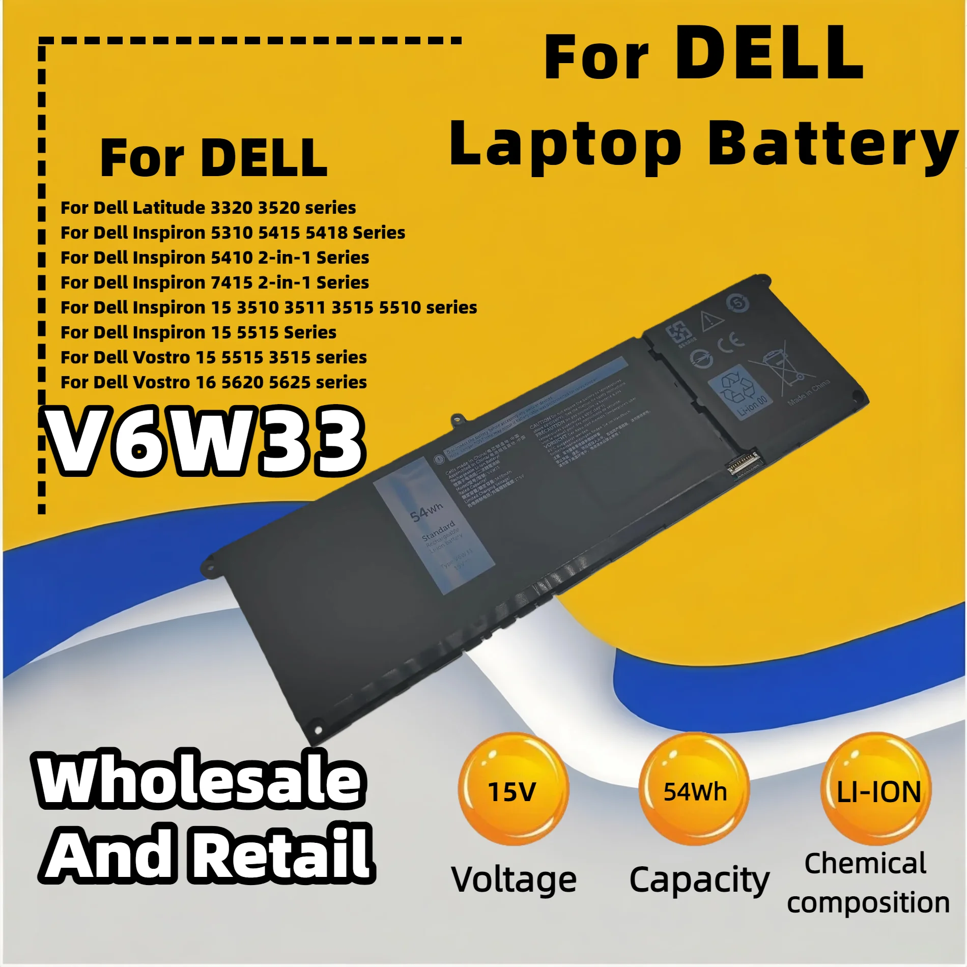 FRLESUI لديل انسبايرون 5510 5515 5310 5415 5418 3510 3511 3515 5410 2-in-1 7415 2-in-1 سلسلة V6W33 G9J10 بطارية الكمبيوتر المحمول #3