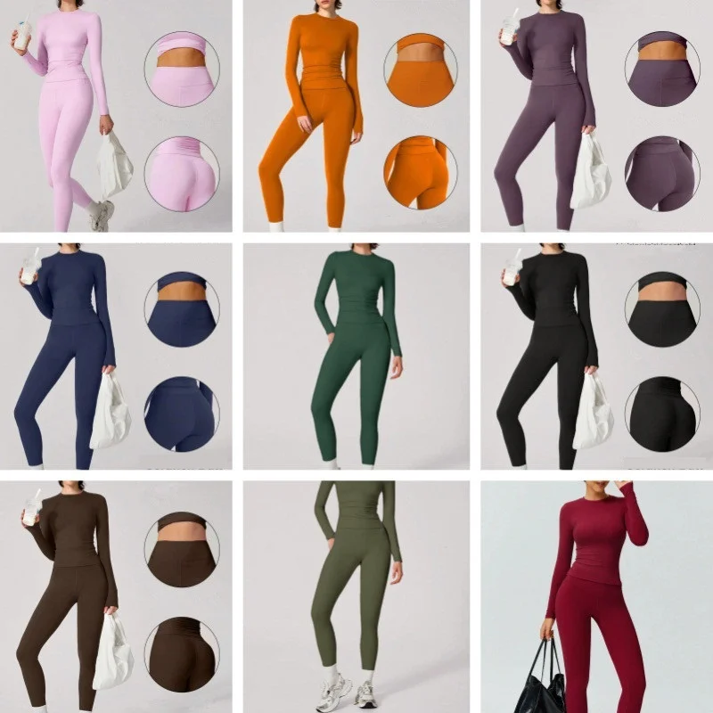 

Tight Sport T Shirt Pants Woman Slim O Neck Long Sleeve T Shirts Trousers Women Yoga Clothes Running Gym Fitness Clothing Set