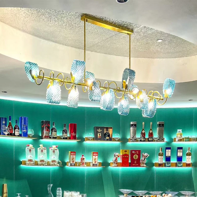 

2025 Luxury Customizable Ceiling Cyan Chandelier Glass ribbon Pendant Light Dimmable for Kitchen Bedroom Home interior lighting
