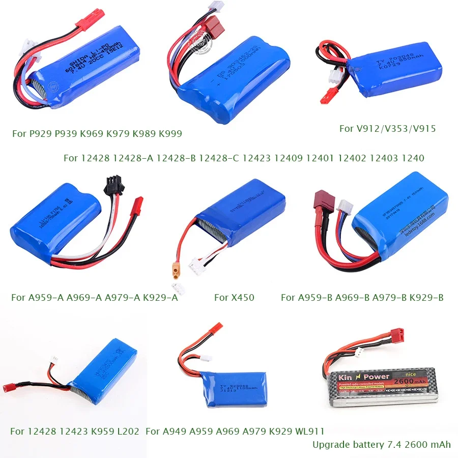 

Original Lithium Battery P929 P939 K969 K979 K989 K999 Remote Control Car Battery 7.4V Lipo Battery