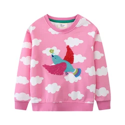 Jumping Meters 2-7T Cloud Girls Sweatshirts Animals Embroidery Long Sleeve Baby Hooded Sport Shirts Autumn Spring Clothes
