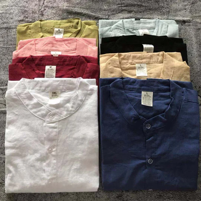 Men's Casual Blouse Cotton Linen Shirt Long Sleeve Summer Button-Down Shirts For Men