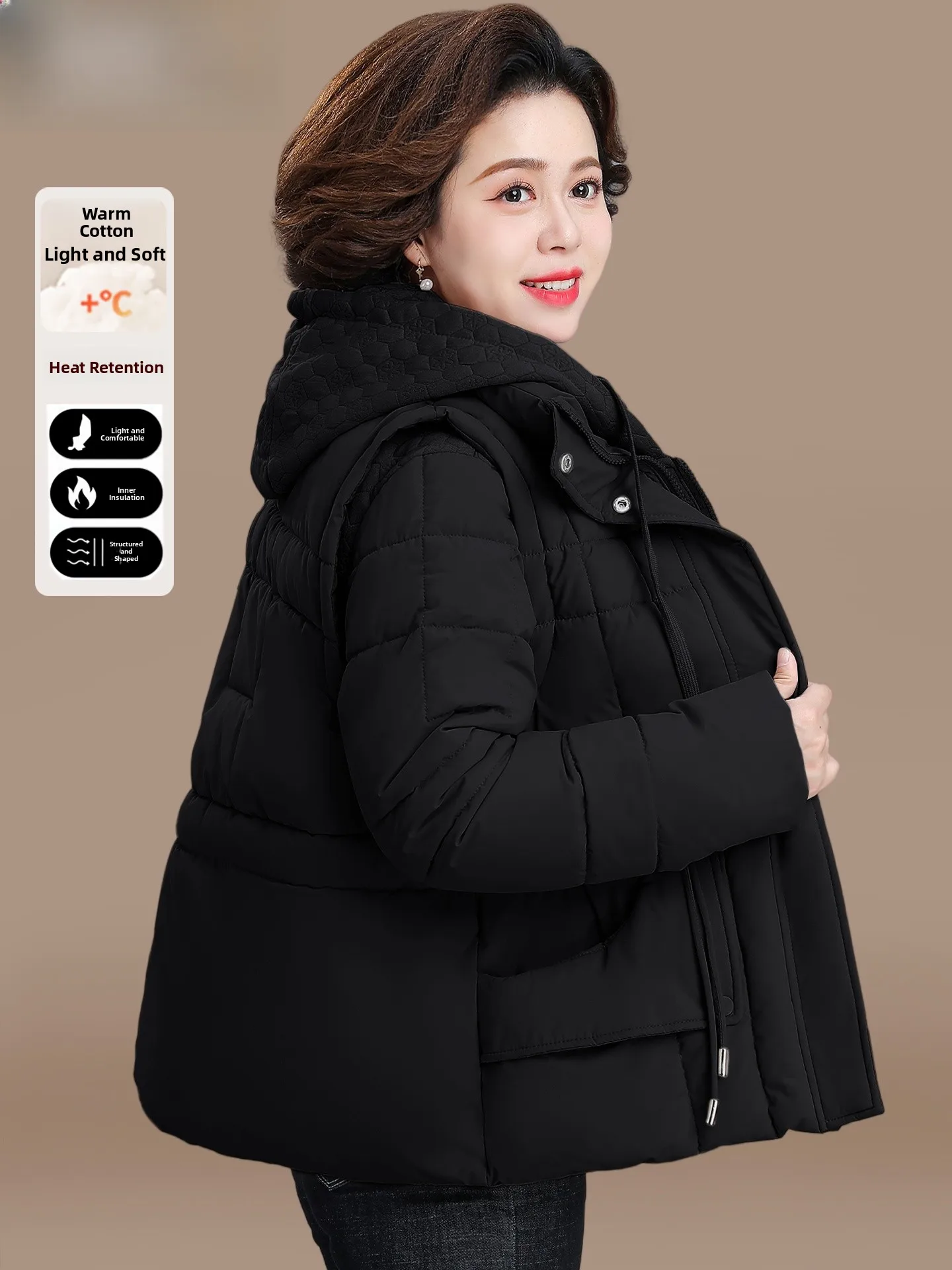 

Зимний модный пуховый жилет-пальто из хлопка, комплект из двух предметов для женщин 40-50 лет, теплый, с воротником-стойкой, из полиэфирного волокна