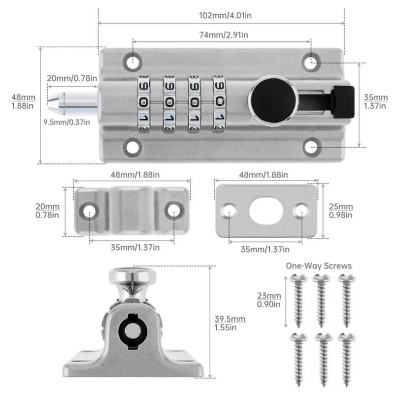 4-Digit Combination Sliding Bolt Gate Lock Anti-theft Password Locks Keyless Door Latch Mechanical Digital Code Locking Bolt