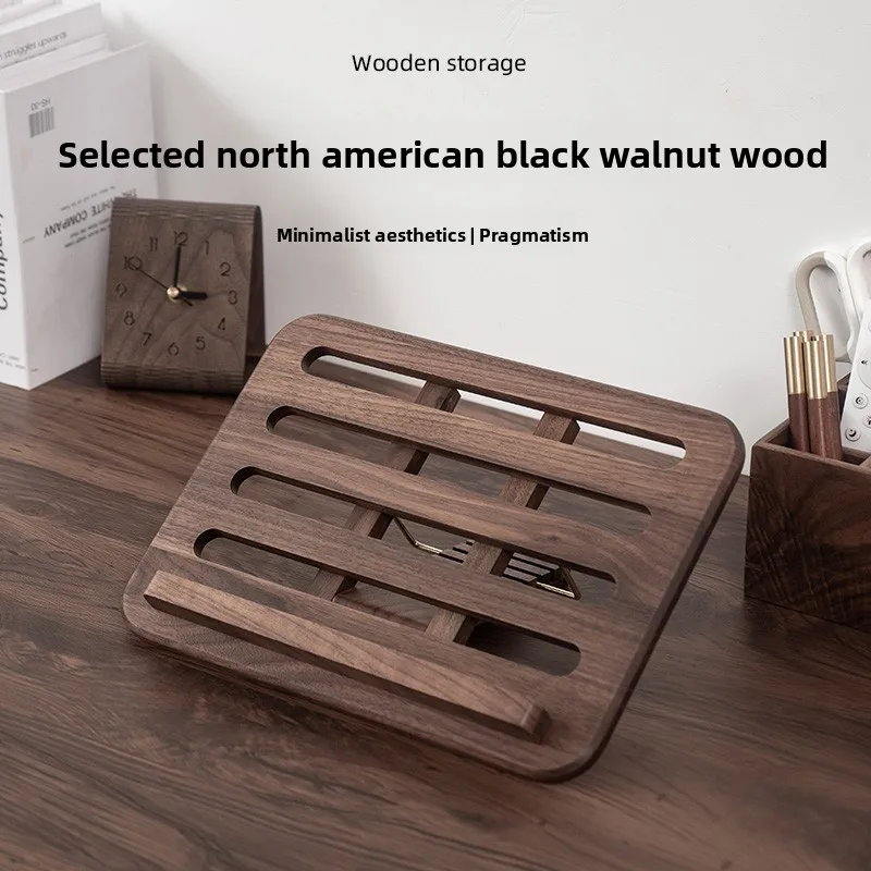 Solid Wood Laptop Stand Black Walnut Laptop Riser Organizer Foldable Tablet Holder for MacBook Heat Dissipation Notebook Base