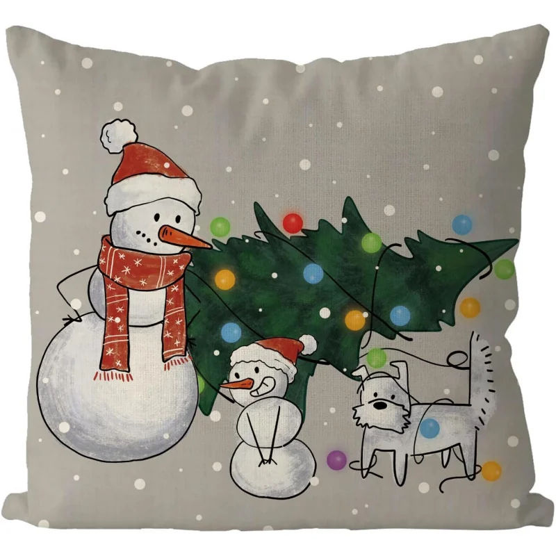 

Christmas pillowcase snowman decoration gray pillow cover home sofa living room cubion