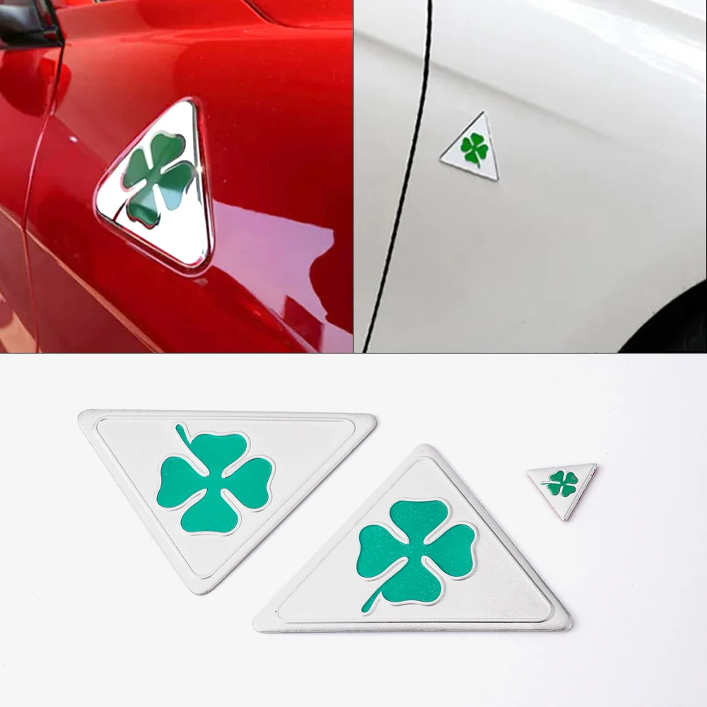 3x GT Car Side Splash Guard Emblem Badge Sticker Aluminum+PVC For Alfa Romeo Quatrefoil Green Delta For Alfa 147 156 166 159