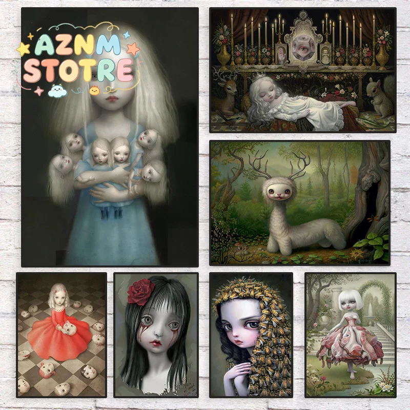 Dark World Creepy Cartoon Art By Mark Ryden Posters Canvas Painting Pop Wall Art Print Pictures for Living Room Wall Home Dec