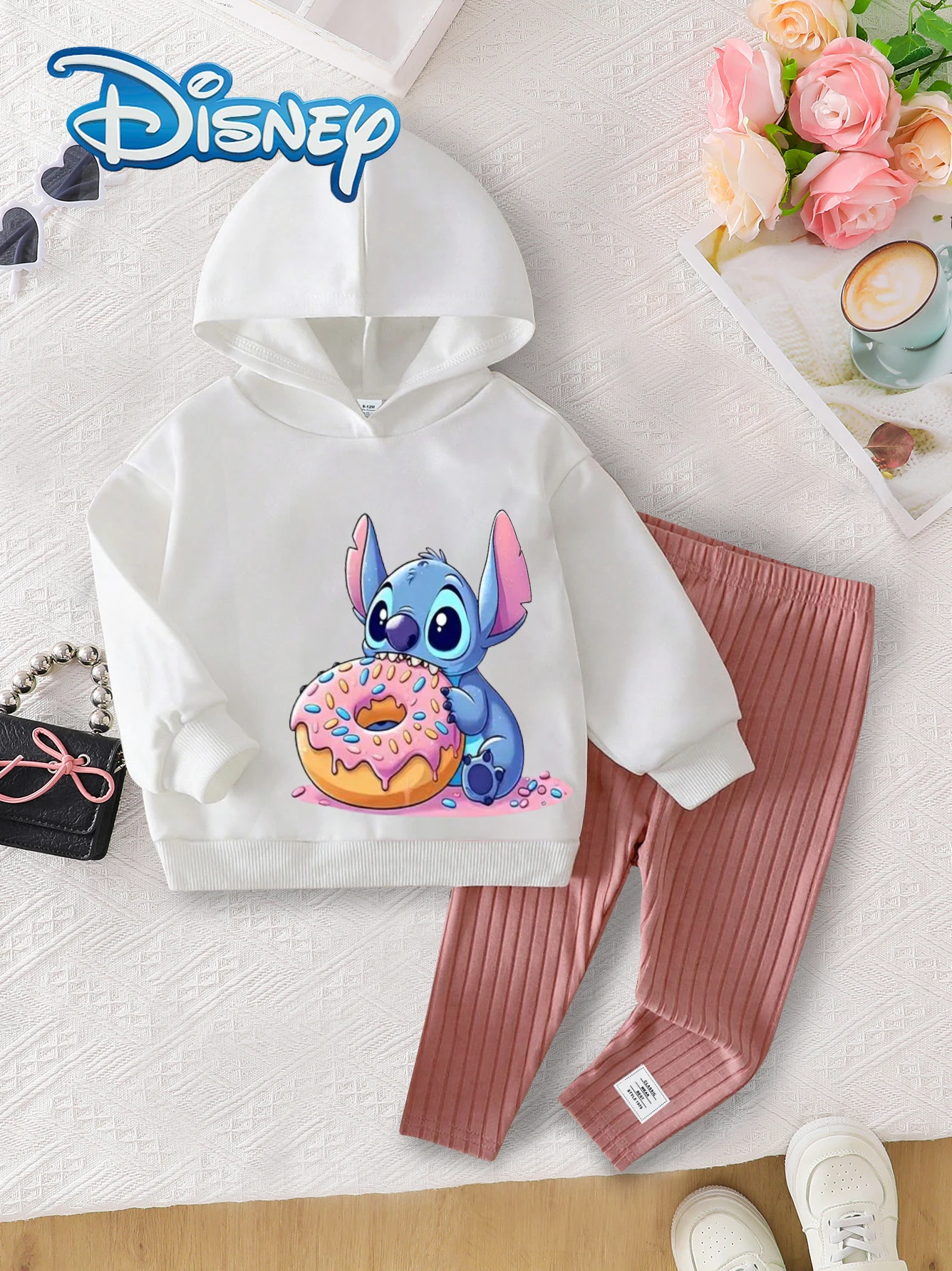 

【Officially Licensed】Disney Exclusively Developed Autumn/Winter Baby Girl Newborn Stitch Cute Long-Sleeve Hoodie and Pants Set, Featuring Stitch's Adorable Cartoon Pattern, Slightly Stretchy, Suitable for Baby and Newborn Daily Wear, Great Gift Choice