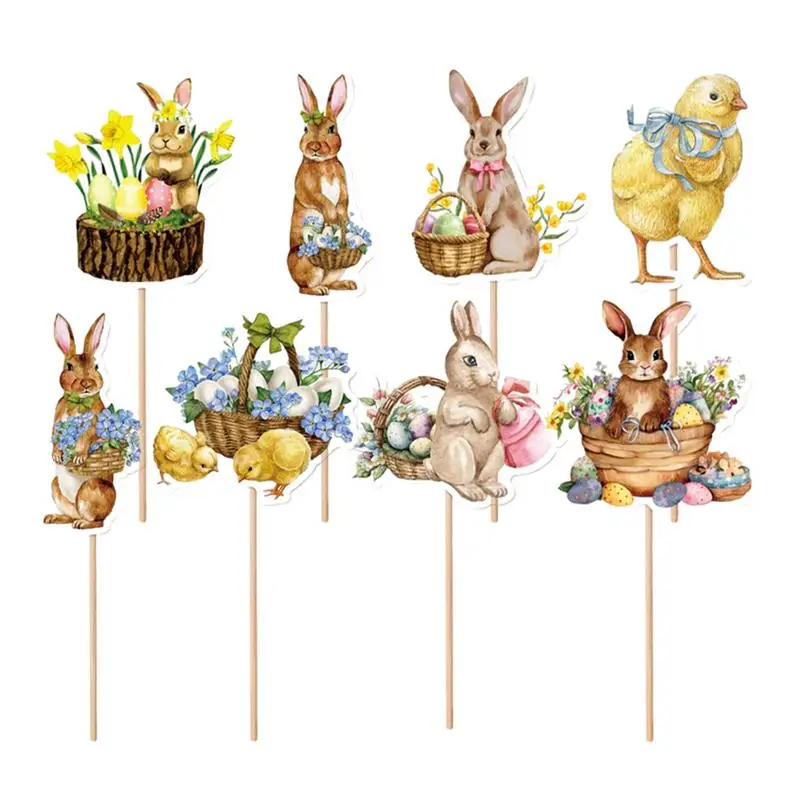 2024 easter decoration 8pcs Rabbit Cupcake Topper set Decors Spring Party Photo Wall Bunny Easter cupcake toppers Candy Box