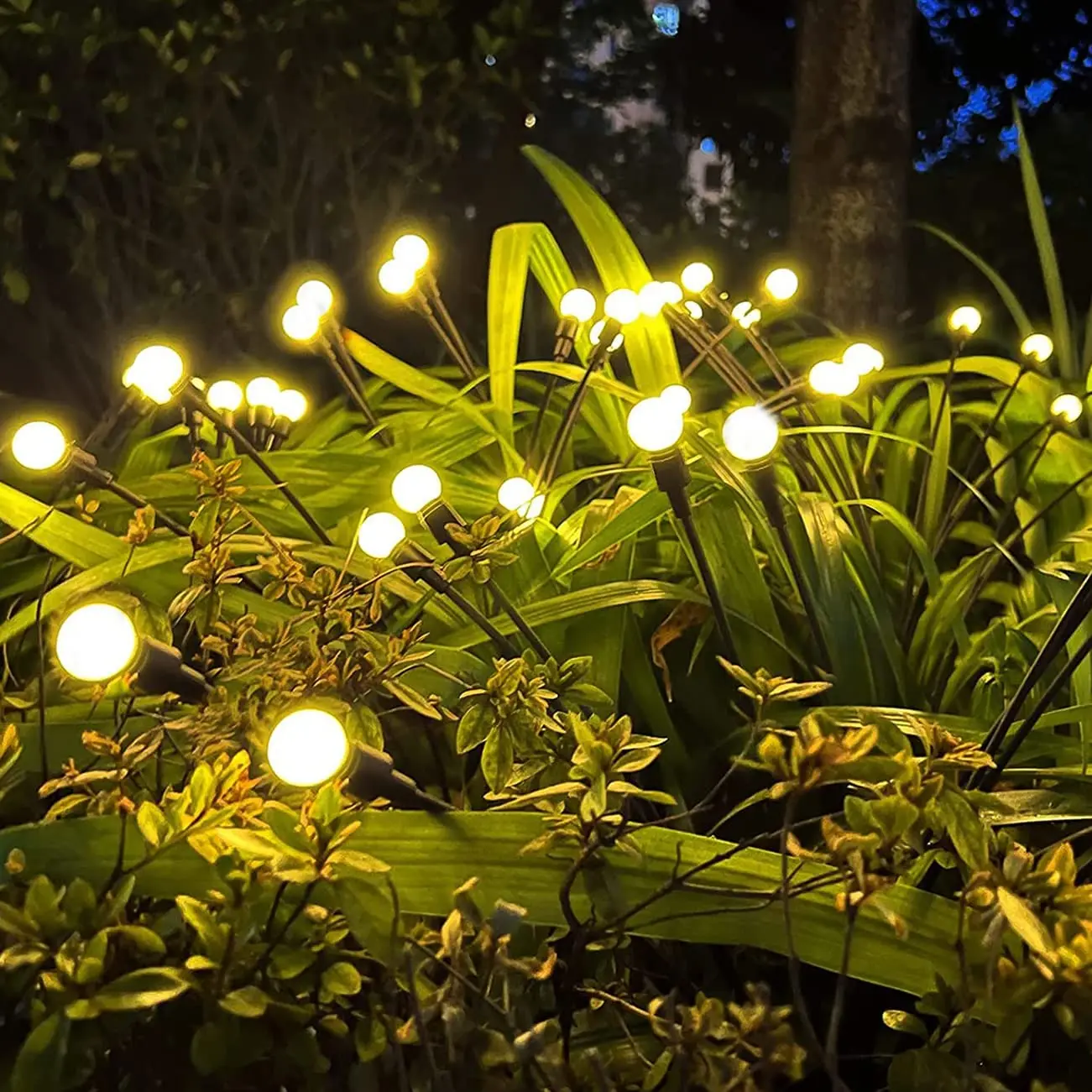 Luces de luciérnaga alimentadas por energía Solar, luces LED impermeables para exteriores, luces oscilantes de Starburst cuando el viento golpea el