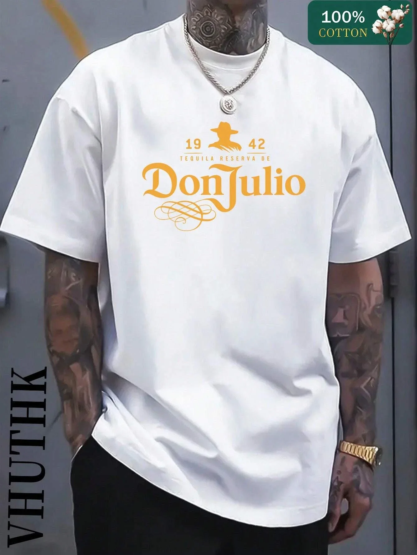 تي شيرت Don Julio Tequila أسود وأبيض وأحمر كحلي 19 42 Reserva De Print مع ماركة Sombrero Graphic Vhuthk ملابس شارع قطنية للجنسين