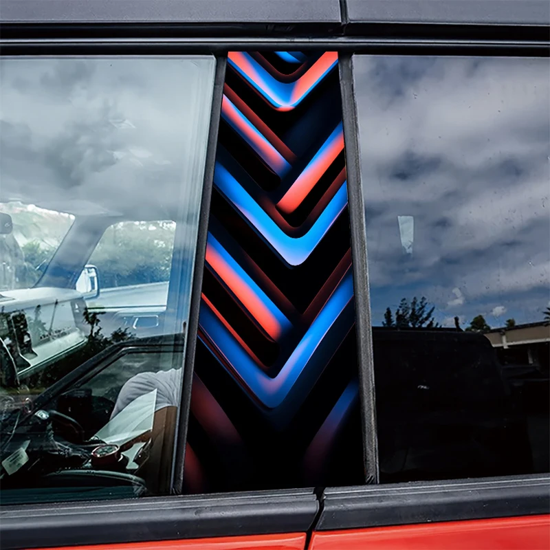 

2 pieces of automotive center pillar stickers Neon V-pattern Protective film, scratch-resistant stickers